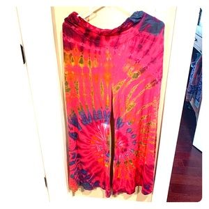 Tie dye wide leg flowy stretchy hippie mama pants